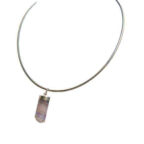 Amethyst Quartz, Agate Cylinder Pendant & Sterling Silver Necklace - Picture 6 of 8